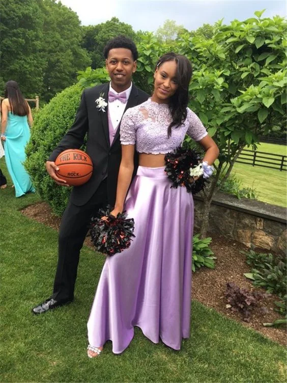 Purple Prom Dress with Lace,Two Pieces Prom Dress with Short Sleeve,Long Formal Party Gown cg6293 Purple Prom Dress with Lace,Two Pieces Prom Dress with Short Sleeve,Long Formal Party Gown cg6293