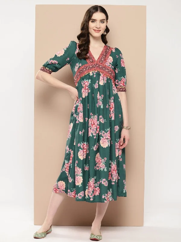 Ahalyaa Women Floral Printed Empire Ethnic Dress