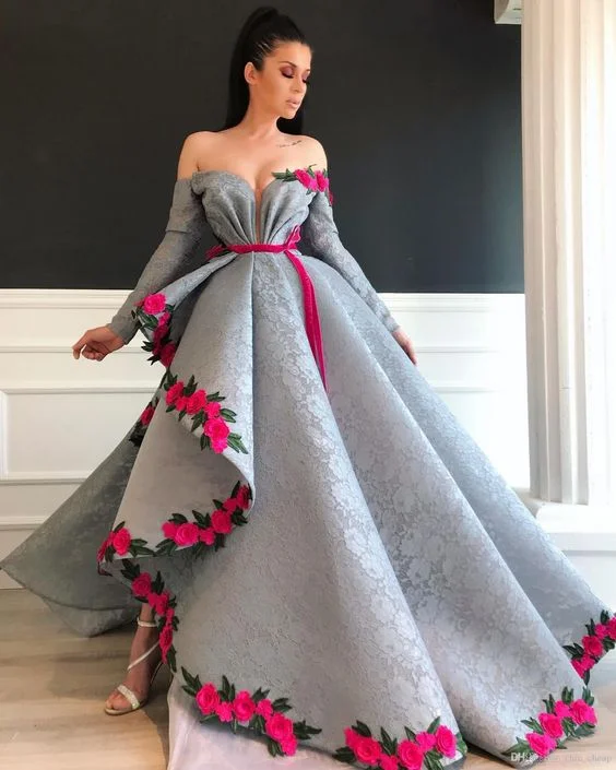 Silver Lace Sexy 2020 Arabic Evening Dresses Long Sleeves High Split Prom Dresses cg6109 Silver Lace Sexy 2020 Arabic Evening Dresses Long Sleeves High Split Prom Dresses cg6109