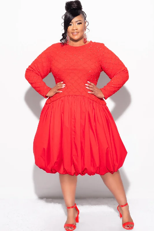Final Sale Plus Size Shimmer Bubble Dress in Red