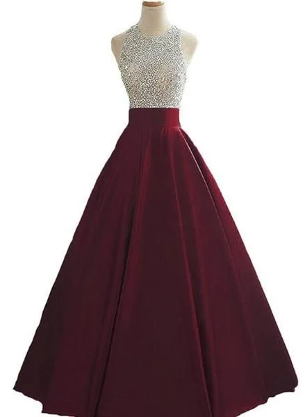 Wine Red Sequins And Beaded Backless Satin Formal Gown, Handmade Party prom Dress cg6403 Wine Red Sequins And Beaded Backless Satin Formal Gown, Handmade Party prom Dress cg6403