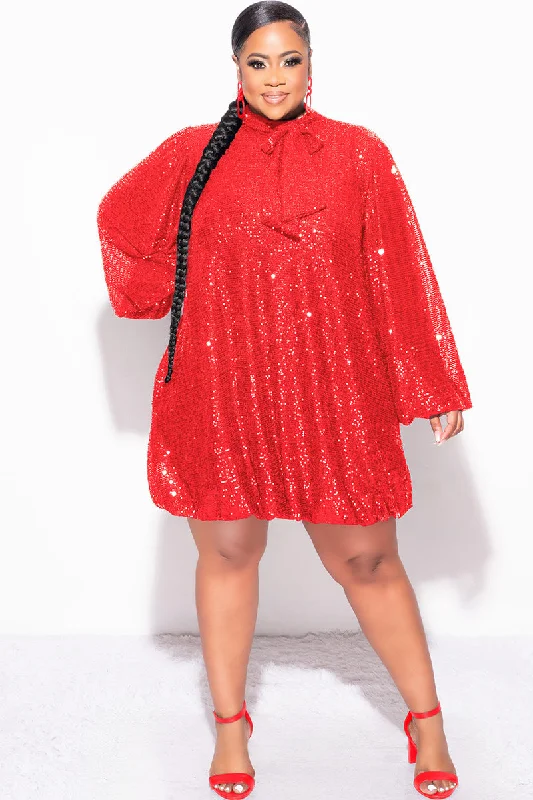 Final Sale Plus Size Sequin Bubble Dress in Red