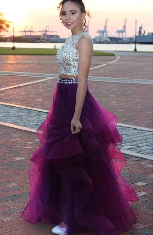 Two Pieces Sequined Ball Gown Open Back Evening Prom Dresses Grape Beading Quinceanera Dress Long cg6328 Two Pieces Sequined Ball Gown Open Back Evening Prom Dresses Grape Beading Quinceanera Dress Long cg6328