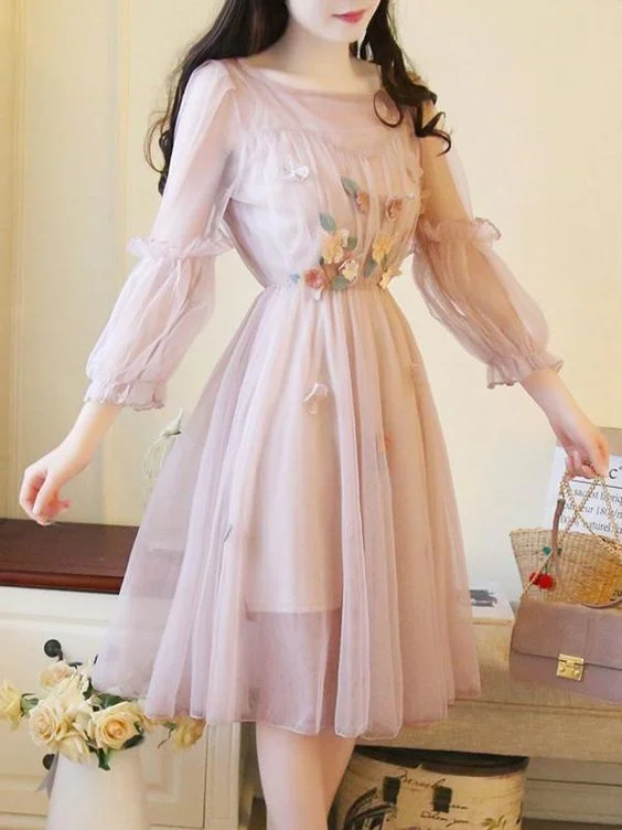 Sweet Solid Color See-Through Ruffle Embroidery Double prom Dresses  cg6449
