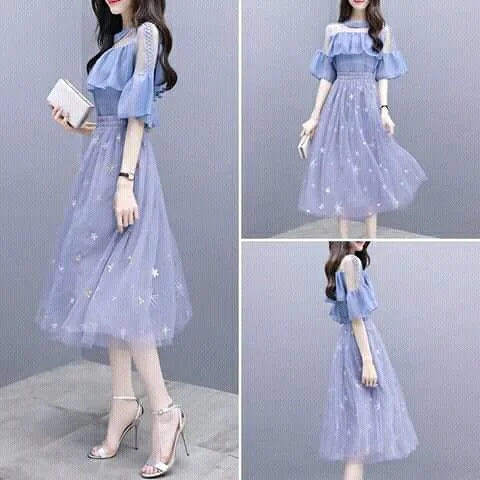 Unique Blue Tulle Embroidery Short Prom Dress, Blue Evening Dress  cg6225