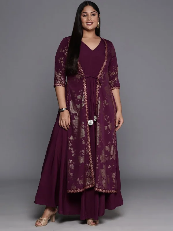 Ahalyaa Plus Size Floral Print Crepe Layered A-line Maxi Ethnic Dress
