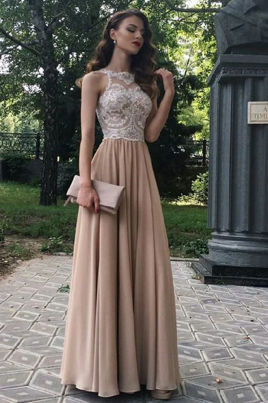 A-Line Beaded Lace Chiffon Long Prom Dresses Formal Evening Dresses  cg6012