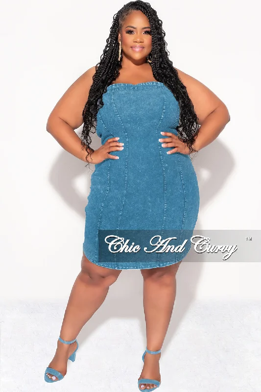 Final Sale Plus Size Strapless Dress In Denim