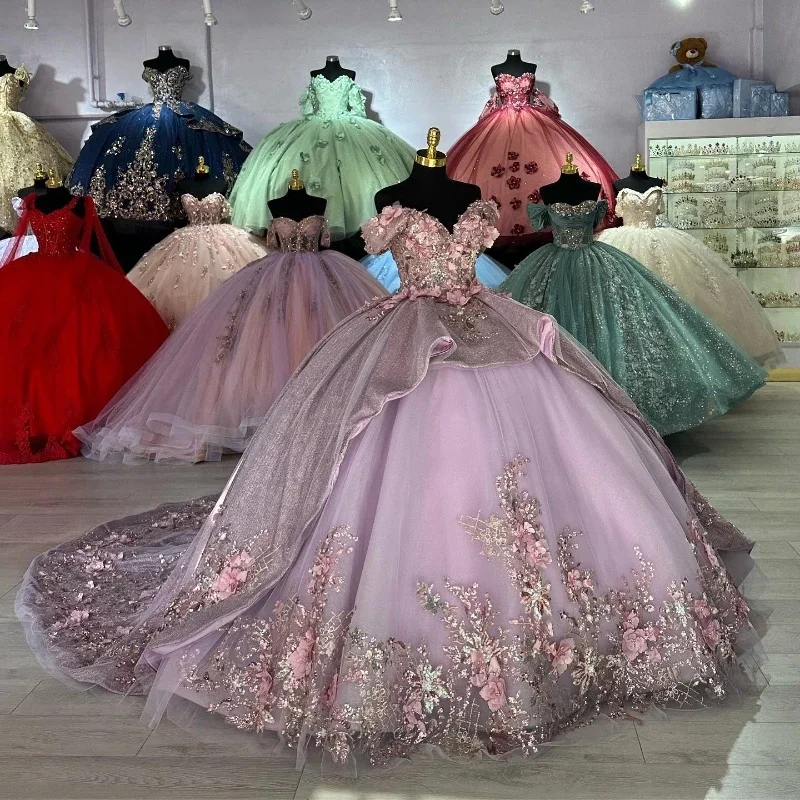 Lavender Sparkly Princess Off Shoulder Quinceanera Dresses Sweetheart Lace Applique Beads Sweet 16 Ball Gown Vestidos De 15 Años Lavender Sparkly Princess Off Shoulder Quinceanera Dresses Sweetheart Lace Applique Beads Sweet 16 Ball Gown Vestidos De 15 Años