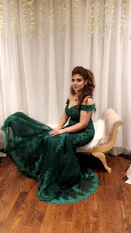 Formal Evening Gowns Lace Appliques Mermaid Long Prom Dresses Tulle Emerald Green Evening Dresses cg6088 Formal Evening Gowns Lace Appliques Mermaid Long Prom Dresses Tulle Emerald Green Evening Dresses cg6088