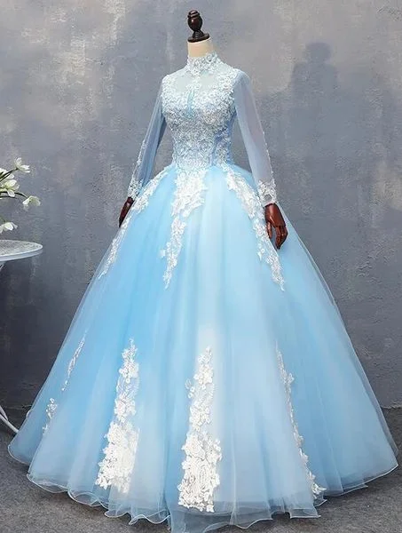 Gorgeous Blue Long Sleeves Ball Gown Sweet 16 Dress, Charming Formal prom dress cg6514 Gorgeous Blue Long Sleeves Ball Gown Sweet 16 Dress, Charming Formal prom dress cg6514