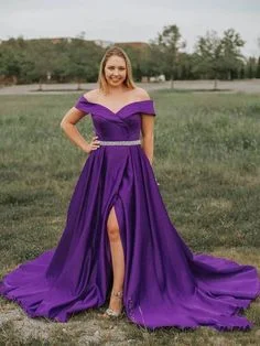 A-Line/Princess Off-The-Shoulder Sweetheart Split-Front Beaded Satin Prom Dresses cg6694 A-Line/Princess Off-The-Shoulder Sweetheart Split-Front Beaded Satin Prom Dresses cg6694