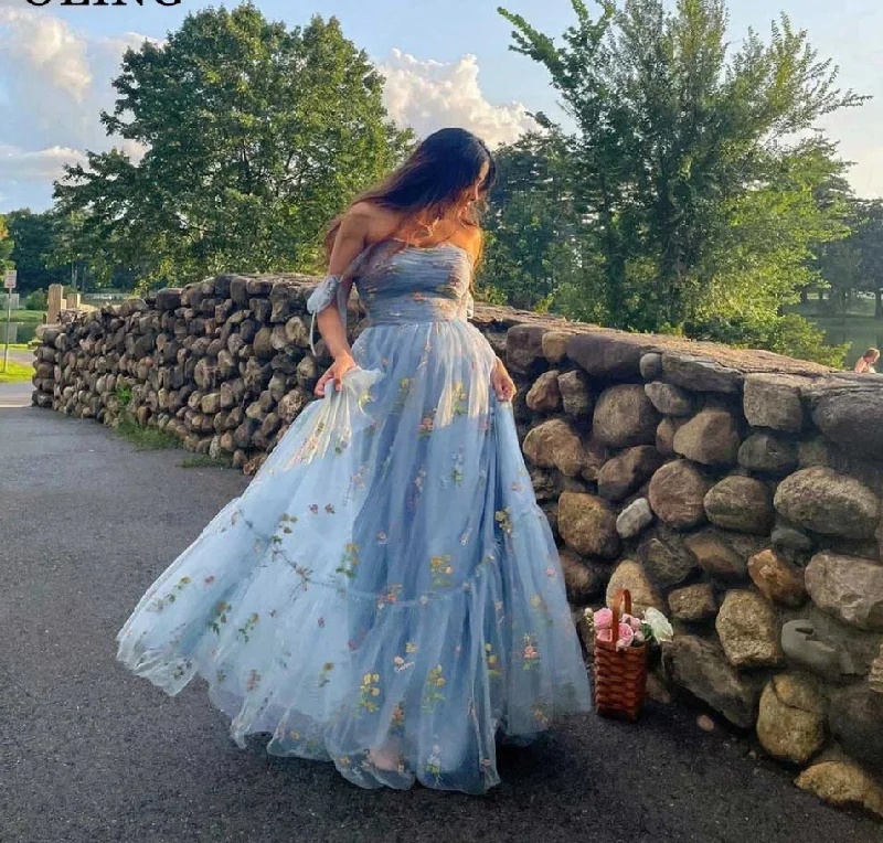 Off The Shoulder Prom Dresses Fairy Embroidery Spaghetti Strap Tulle Evening Dress Summer Beach Party Gown Off The Shoulder Prom Dresses Fairy Embroidery Spaghetti Strap Tulle Evening Dress Summer Beach Party Gown