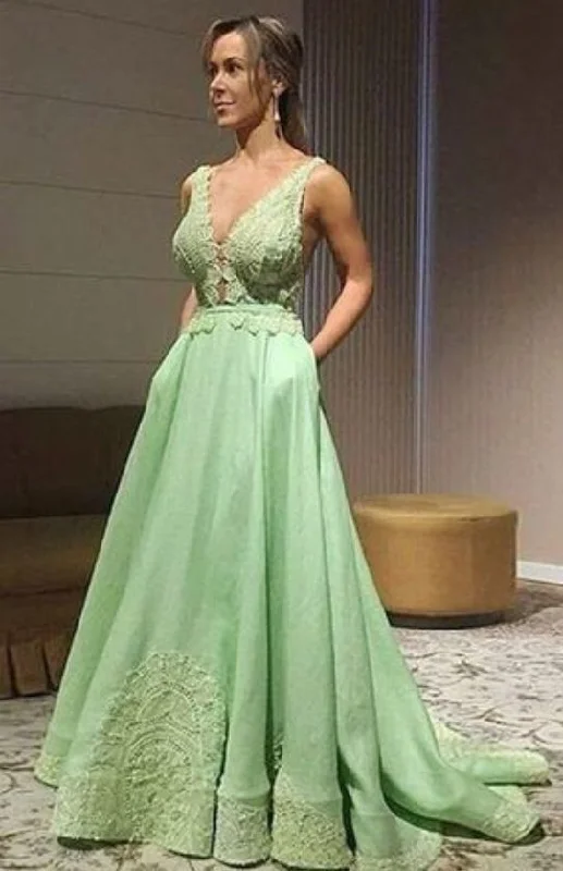 A Line Prom Dress Long, V Neck Prom Dress  cg6442