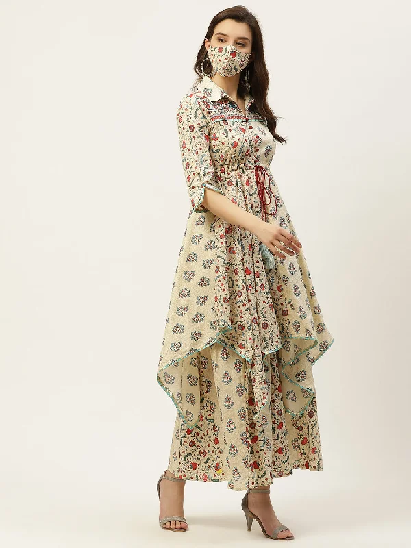 Juniper Women Beige Cambric Printed Asymmetric Dress