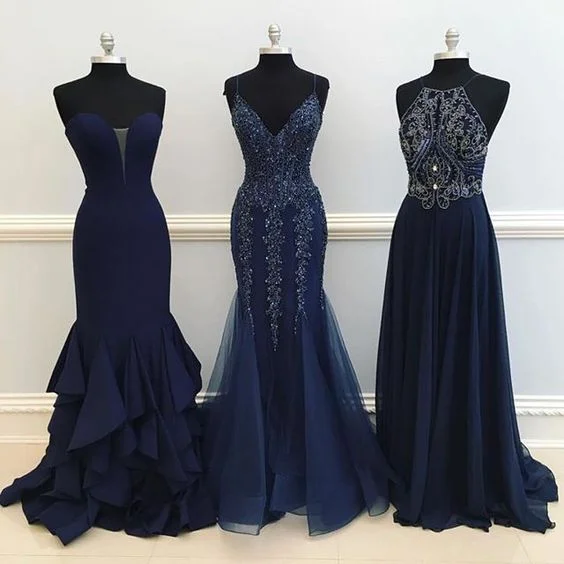 navy blue Beaded Long Prom Dress   cg5991