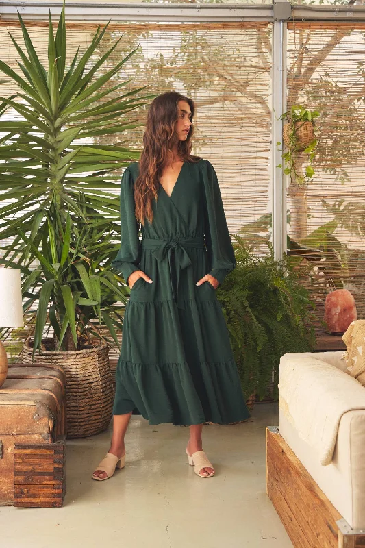 FAUX WRAP TIERED DRESS
