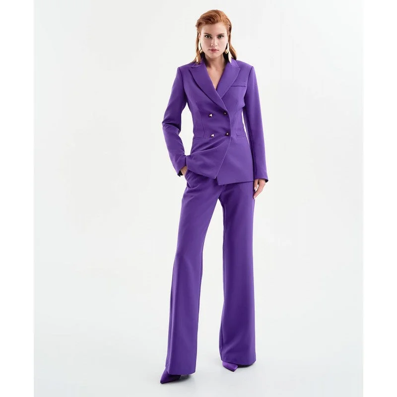 Access Fashion Purple Double Brested Blazer With Studs