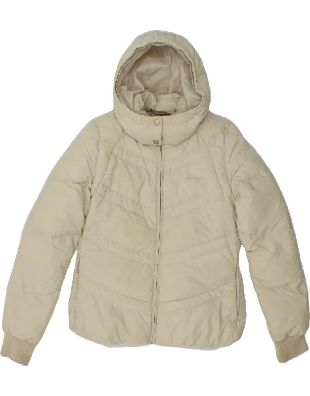 ADIDAS Womens Hooded Padded Jacket UK 14 Medium Beige Polyamide