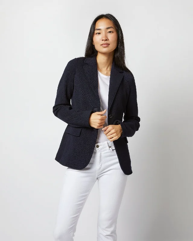 Parker Jacket in Navy Wool Pique