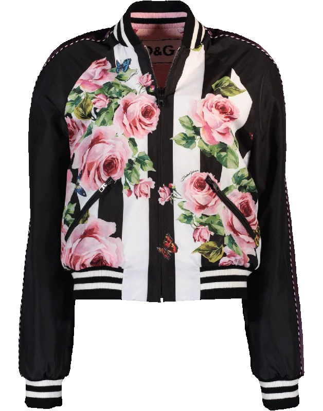 Floral And Striped Reversible Bomber Jacket