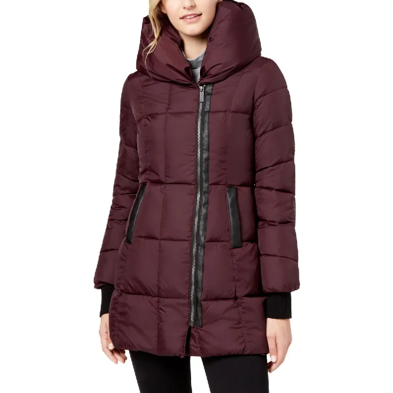 French Connection Women's Quilted Asymmetrical Hem Hooded Winter Puffer Coat