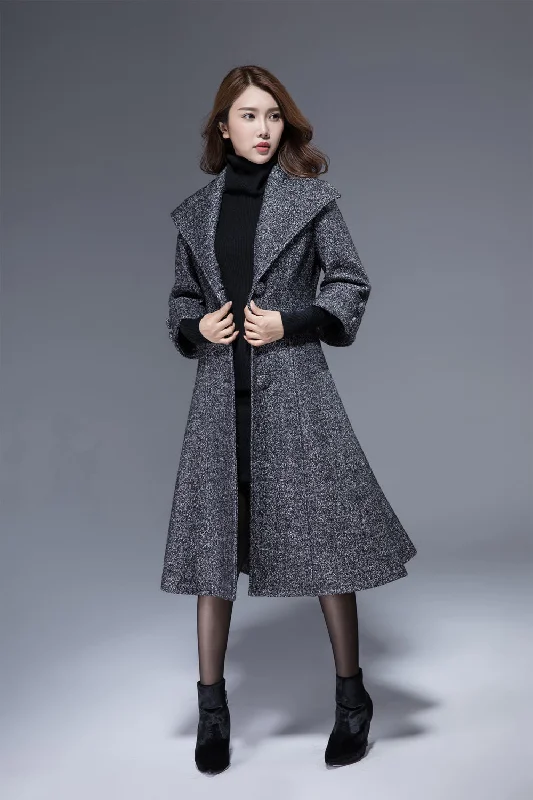 gray midi wool coat womens winter warm coat 1825#