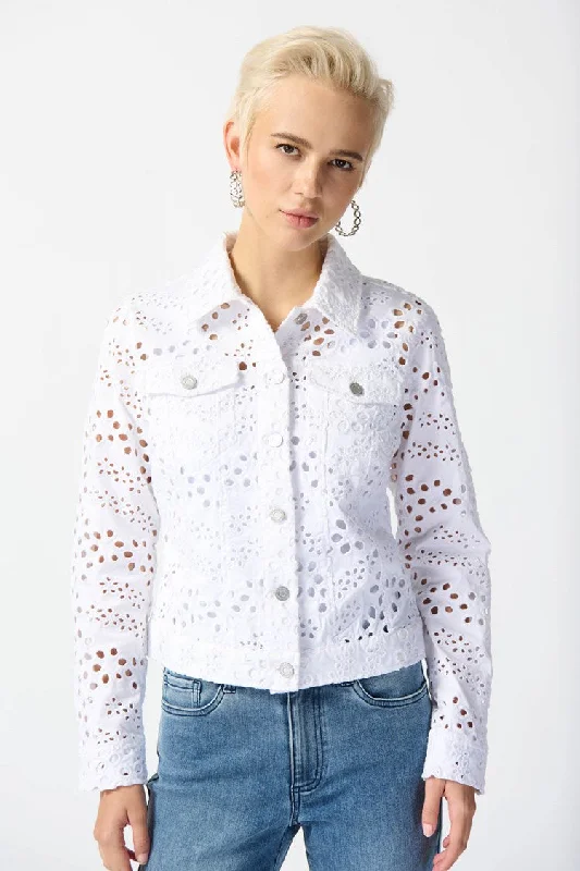 Joseph Ribkoff Vanilla Embroidered Demin Fitted Jacket