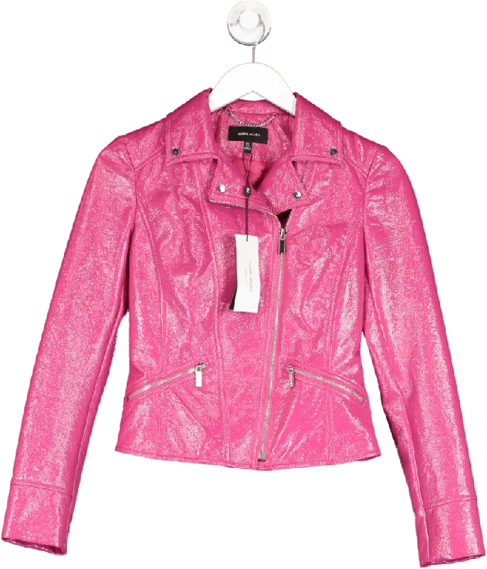 Karen Millen Pink Patent Biker Jacket UK 6