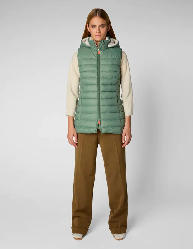 WOMEN'S MARGARETH HOODED PUFFER VEST SEAWEED GREEN