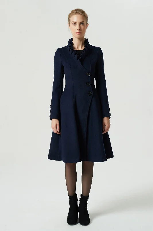 asymmetrical navy blue wool coat 1974#