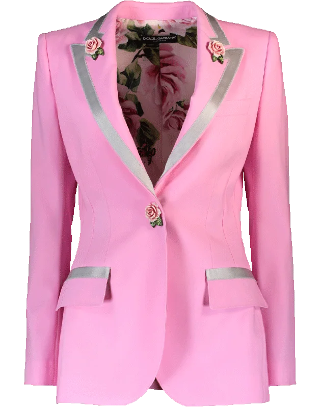 Trim Blazer With Rose Embellishment