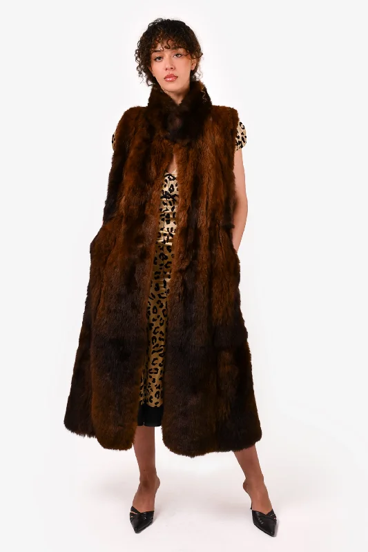 Vintage Brown Opossum Long Fur Vest Est. Size L