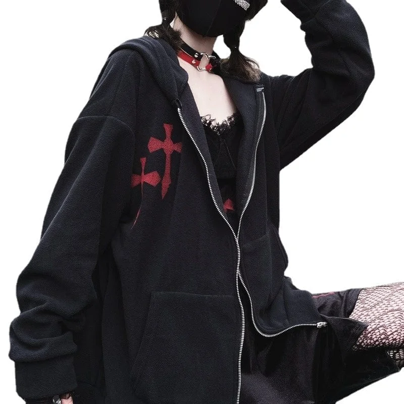 Women's Punk Cross Printed Coat with Hood