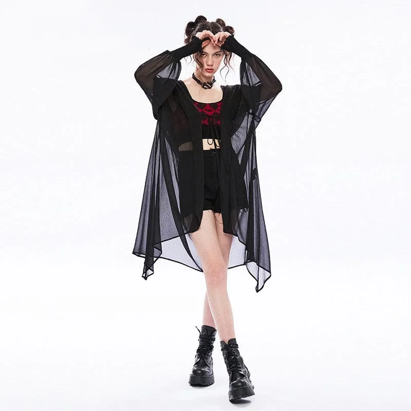 Women's Punk Sheer Casual Chiffon Coat With Hood