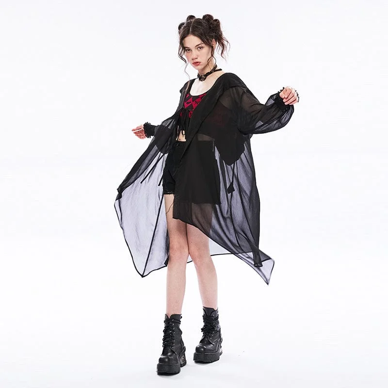 Women's Punk Sheer Casual Chiffon Coat With Hood