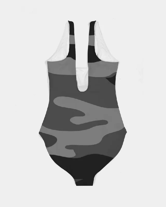 AKH Black Camouflage Women's One-Piece Swimsuit