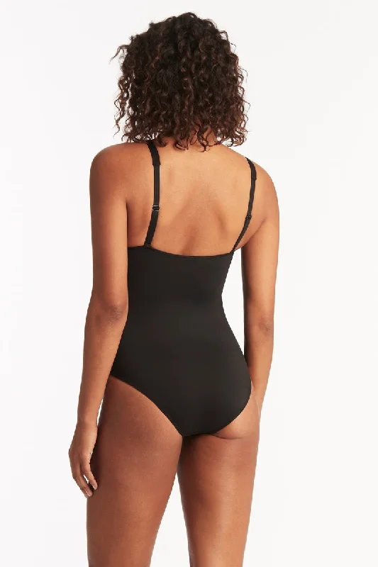 SEA LEVEL ESSENTIALS TWIST FRONT MULTIFIT ONE PIECE BLACK