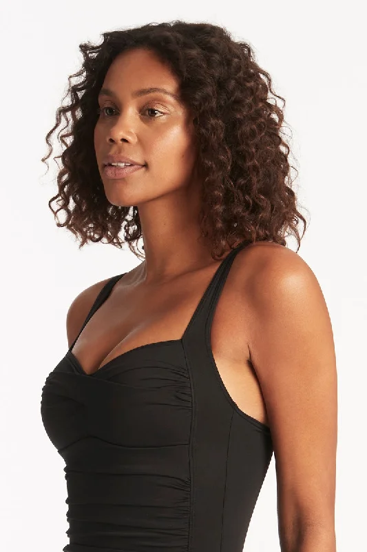 SEA LEVEL ESSENTIALS TWIST FRONT MULTIFIT ONE PIECE BLACK