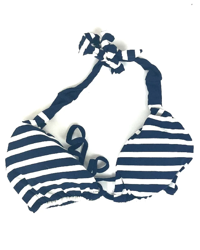 Navy Blue And White Striped Swim Top - Small