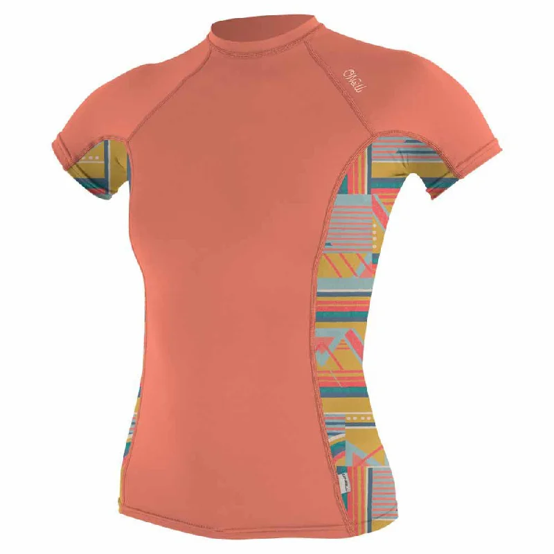 O'Neill Womens Side Print Rash Guard - Burnt Coral/Arta Geo