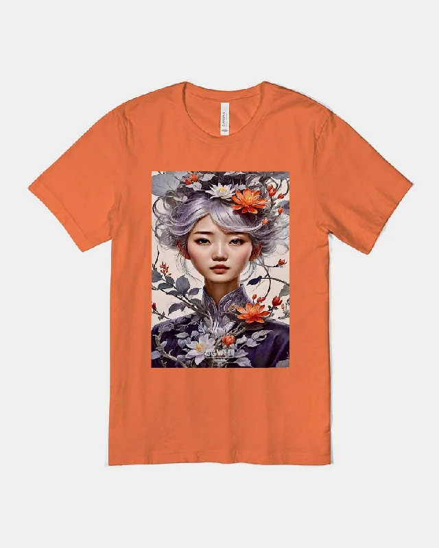 Beautiful Asian woman grey hair blossom Unisex Jersey Tee | Bella + Canvas