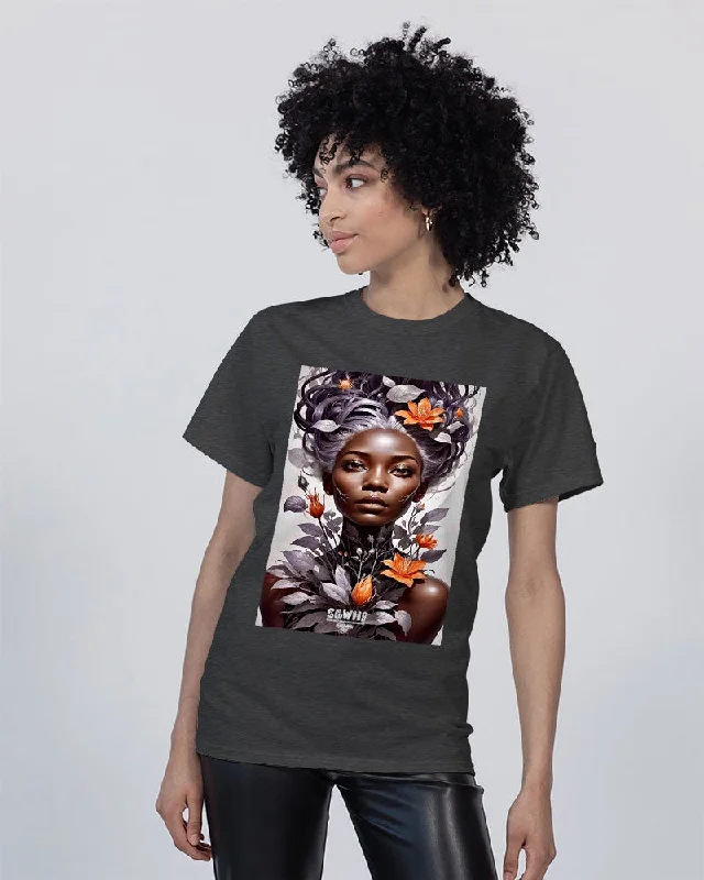 Beautiful black silver grey hair blossom women Unisex Tee | Champion