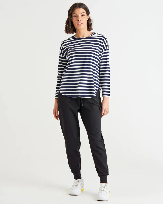 BETTY BASICS JESSIE LONG SLEEVE TEE BLUE STRIPE