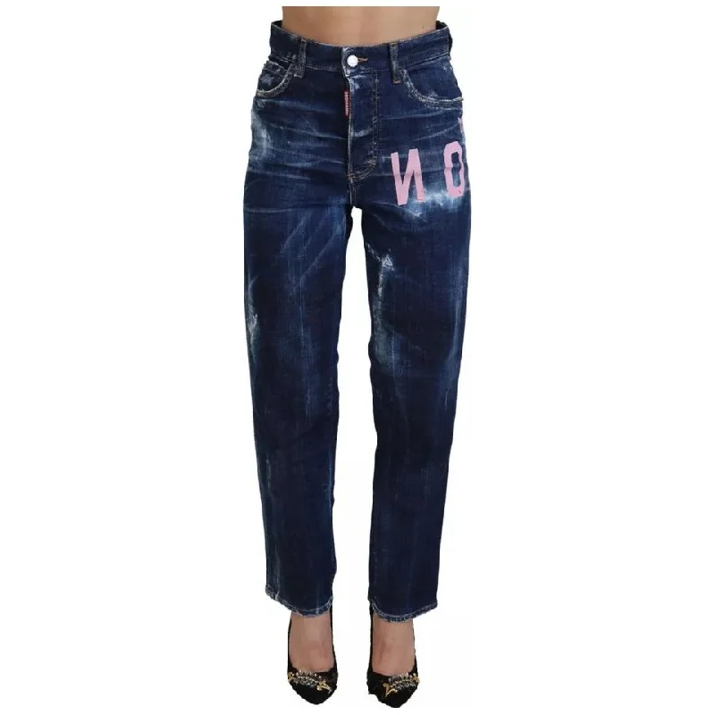 Dsquared² Blue Icon High Waist Straight Denim Boston Jeans