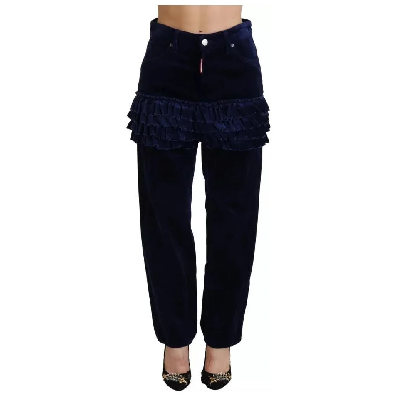 Dsquared² Blue Ruffles HighWaist Cotton Denim Boston Fit Pants