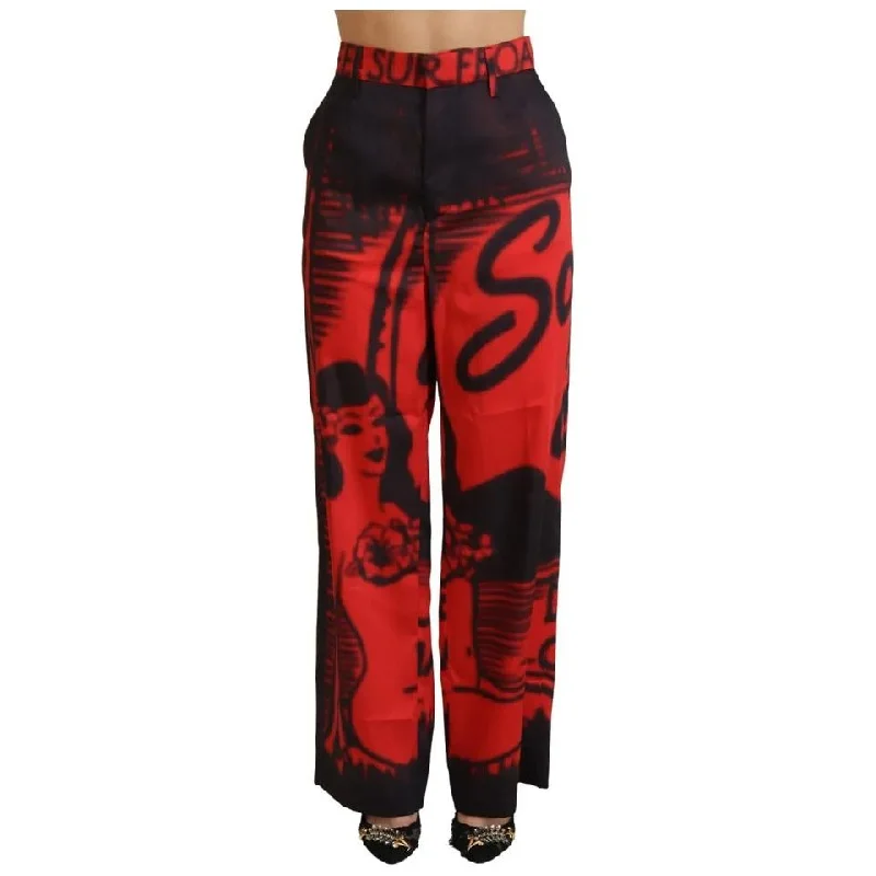 Dsquared² Red Printed High Waist Straight Pants