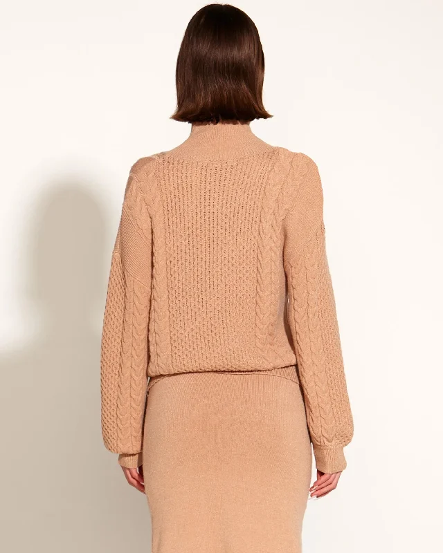 FATE+BECKER TREASURE TURTLENECK CABLE KNIT TAN