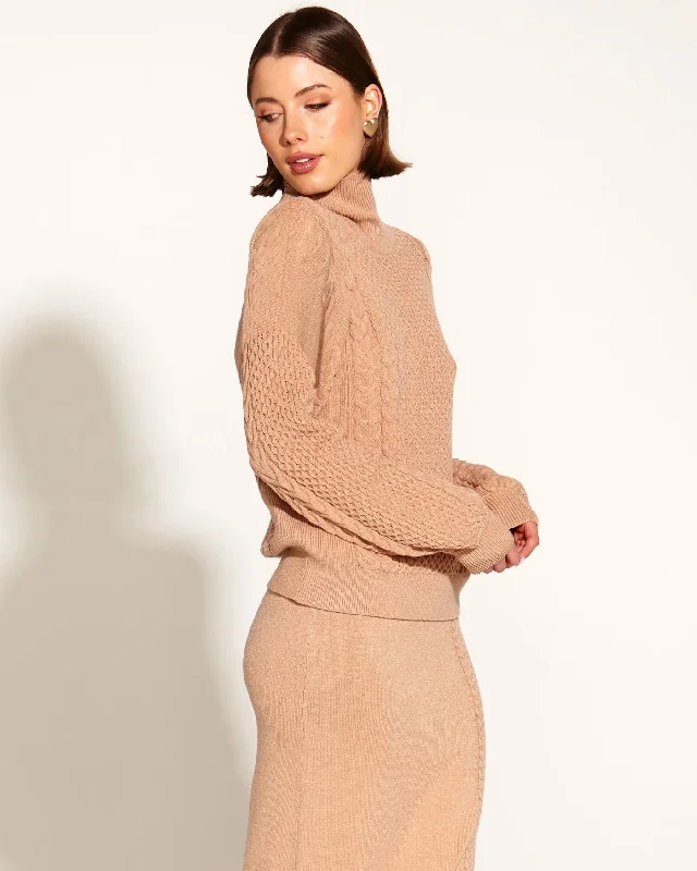 FATE+BECKER TREASURE TURTLENECK CABLE KNIT TAN