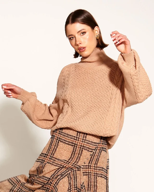 FATE+BECKER TREASURE TURTLENECK CABLE KNIT TAN